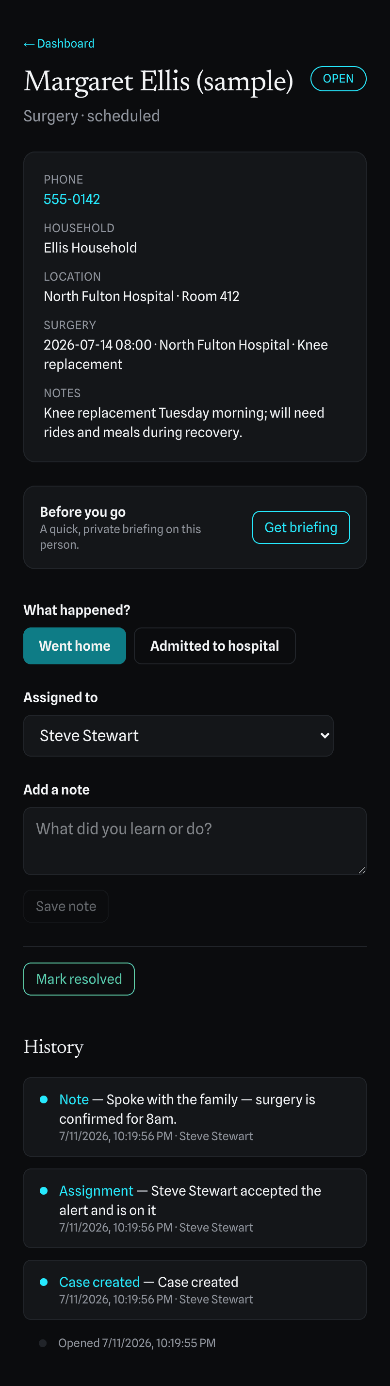 A case — the whole story in one place